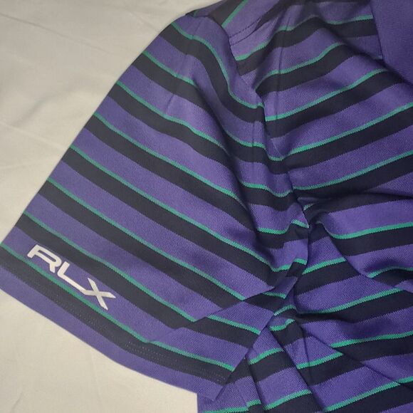 Ralph Lauren RLX Mens XL Atlanta Athletic Club Striped Polo Purple Green Black - Picture 4 of 12